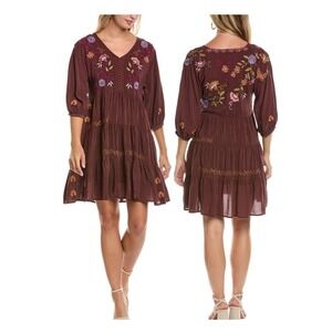 Johnny Was Petite XL Toni Silk Midi Mini Tunic Dress Embroidered Mauve